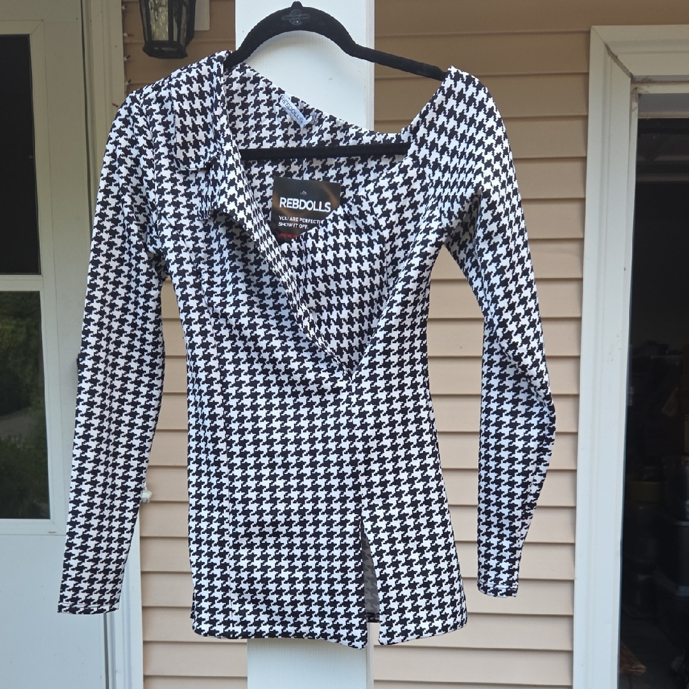 NWT Rebdolls Monochrome Houndstooth Blouse